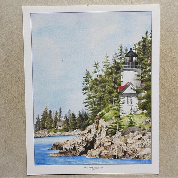 “Bass Head Harbor Light” watercolor print. - Picture 1 of 2